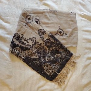 Grey Scarf with Paisley Graphics and Flower Print Graphics